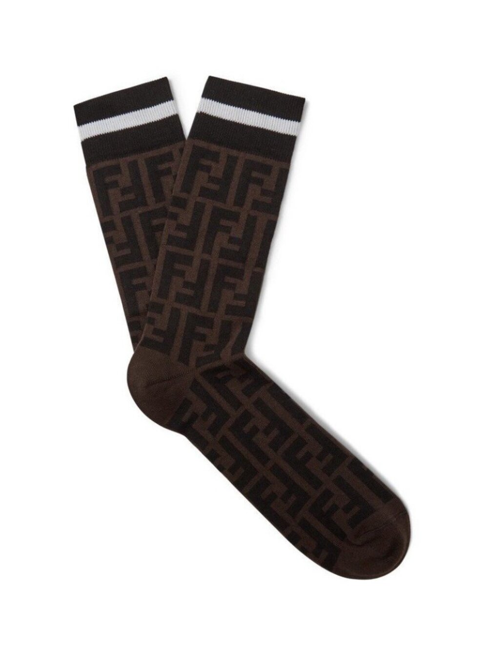 NEW Fendi Logo Intarsia Stretch Cotton-Blend Socks Brown